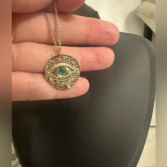 EXPRESS Gold-Tone Evil Eye Pendant Necklace – Teal Glass Center - Picture 7 of 8